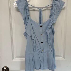 Moa Moa Light Blue Ruffle Blouse